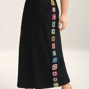 BloomChic Black Pants with Multicolor Crochet Detail 30